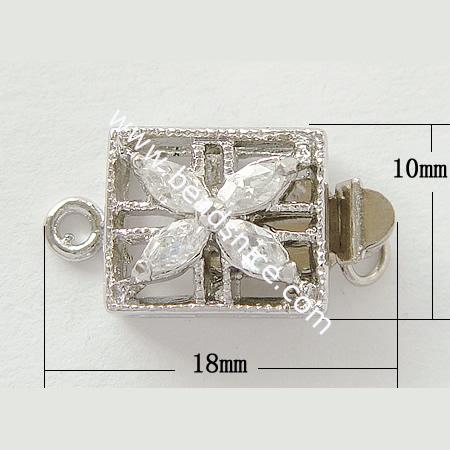  Jewelry clasp with Rhinestone, brass,silver plated, noe row, nickel free, lead free,10x18mm, 