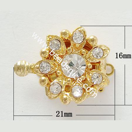  Jewelry clasp with Rhinestone, brass,gold plated, noe row, nickel free, lead free,16x21mm, 