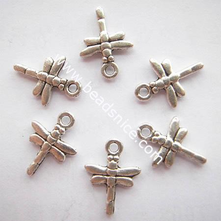Dragonfly Alloy Charms, Antique Silver, Jewelry Penddant ,12x16mm,hole approx 1.5mm,