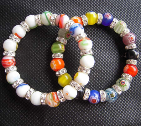 Strands Crystal & Lampwork Bracelet，7inch，Lampwork beads:10MM