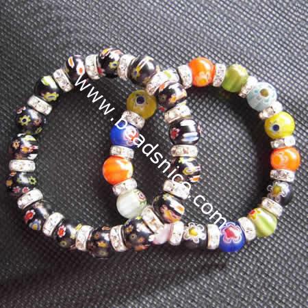 Strands Crystal & Lampwork Bracelet,7inch，Lampwork beads:10MM