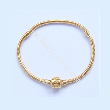 European style 925 sterling gold bracelet, gold plated, 3mm, 7.5-inch,