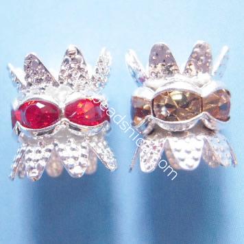 Crown Rhinestone Beads,with Middle East  rhinestone , brass, Ni-free , Pb-free, Flower,6X6X9mm,