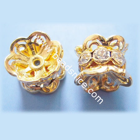 Crown Rhinestone Beads,with Middle East  rhinestone , brass, Ni-free , Pb-free, Flower, 10x10x9mm, 