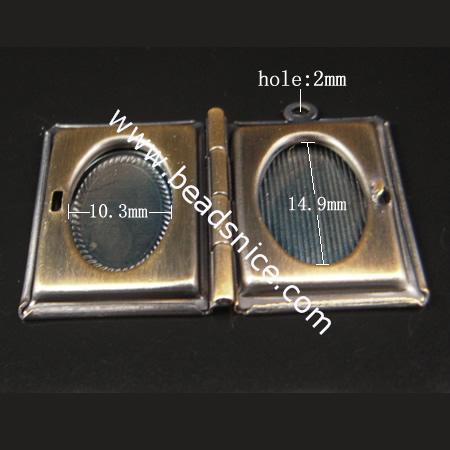 Brass Pendant, Album box, Rectangle, 19x23mm,inside diameter 10.3x14.9mm,Nickel free, Hole:Approx 2MM,