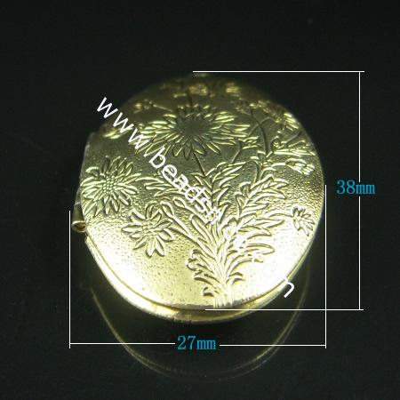 Brass Pendant, Album box, Oval, 38x27mm,inside diameter 29x17.8mm,Nickel free, Hole:Approx 2.2MM, 