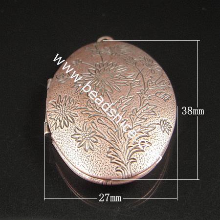 Brass Pendant, Album box, Oval,38x27mm,inside diameter 29x17.8mm,Nickel free, Hole:Approx 2.2MM, 