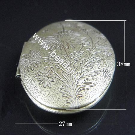Brass Pendant, Album box, Oval,antiqued silver, 38x27mm,inside diameter 29x17.8mm,Nickel free, Hole:Approx 2.2MM, 