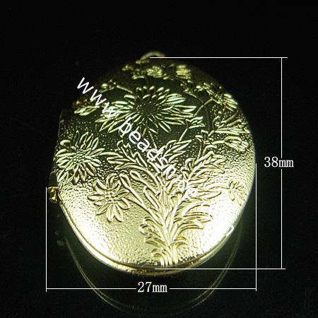 Brass Pendant, Album box, Oval,gold plated, 38x27mm,inside diameter 29x17.8mm,Nickel free, Hole:Approx 2.2MM, 