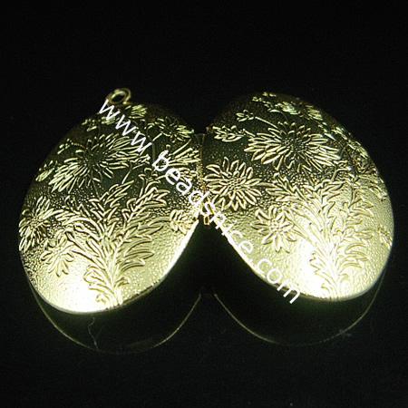 Brass Pendant, Album box, Oval,gold plated, 38x27mm,inside diameter 29x17.8mm,Nickel free, Hole:Approx 2.2MM, 