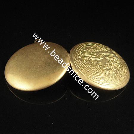 Brass Pendant, Album box, Flat Round, 36x32mm,inside diameter 24.5mm,Nickel free, Hole:Approx 2MM,