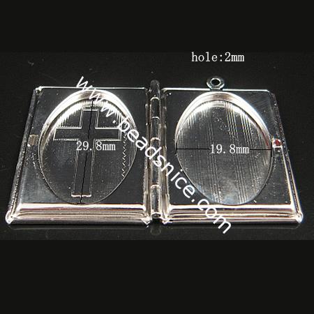 Brass Pendant, Album box, Rectangle, 35x28mm,inside diameter 28.9x18.9mm,Nickel free, Hole:Approx 2MM,