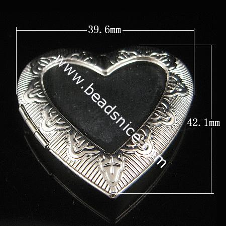 Brass Pendant, Album box, Heart, 42.1x39.6mm,inside diameter 29.2x26.6mm,Nickel free, Hole:Approx 2.5MM,