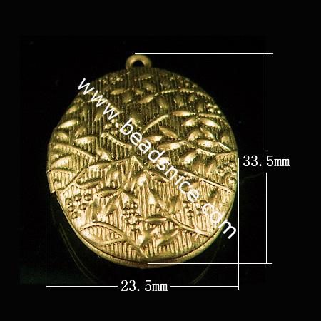 Brass Pendant, Album box, Oval, 33.5x23.5mm,inside diameter 23x16.2mm,Nickel free, Hole:Approx 1.8MM,