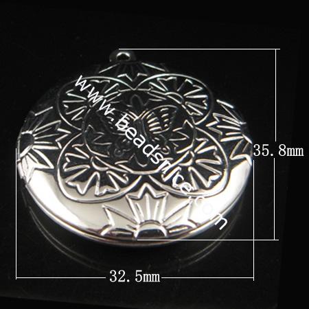 Brass Pendant, Album box, Flat Round,silver plated, 35.8x32.5mm,inside diameter 24.5mm,Nickel free, Hole:Approx 1.8MM, 