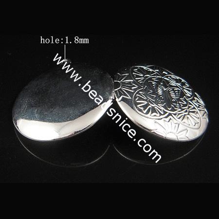 Brass Pendant, Album box, Flat Round,silver plated, 35.8x32.5mm,inside diameter 24.5mm,Nickel free, Hole:Approx 1.8MM, 