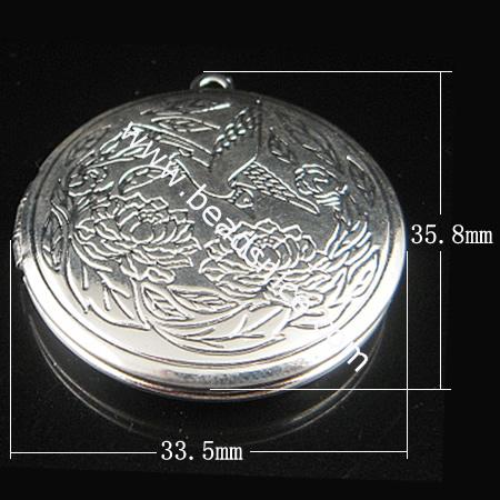 Brass Pendant, Album box, Flat Round,silver plated, 35.8x33.5mm,inside diameter 24.5mm,Nickel free, Lead Free,Hole:Approx 2MM, 