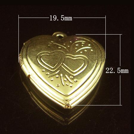 Brass Pendant, Album box, Heart, 22.5x19.5mm,inside diameter 13.8x11mm,Nickel free, Lead Free,Hole:Approx 1.9MM,