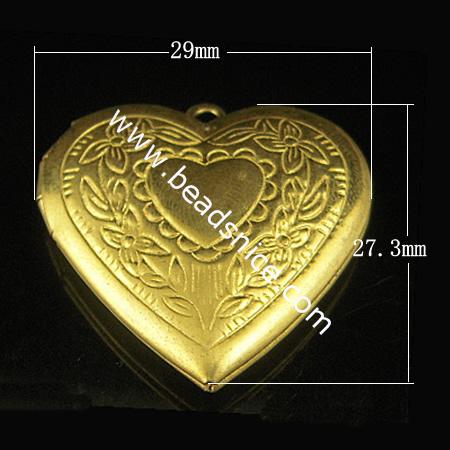 Brass Pendant, Album box, Heart, 27.3x29mm,inside diameter 21.2x17mm,Nickel free, Lead Free,Hole:Approx 2MM,