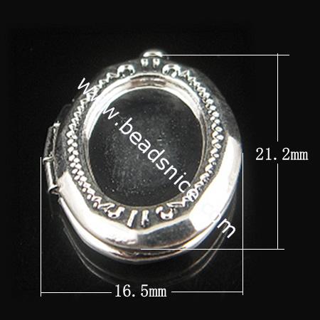 Brass Pendant, Album box,Oval,silver plated, 21.2x16.5mm,inside diameter 14.5x10mm,Nickel free, Lead Free,Hole:Approx 1.8MM,