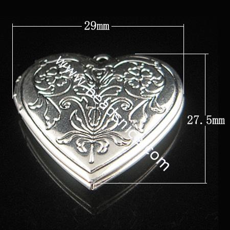 Brass Pendant, Album box,Heart,silver plated, 27.5x29mm,inside diameter 21x17mm,Nickel free, Lead Free,Hole:Approx 2MM,