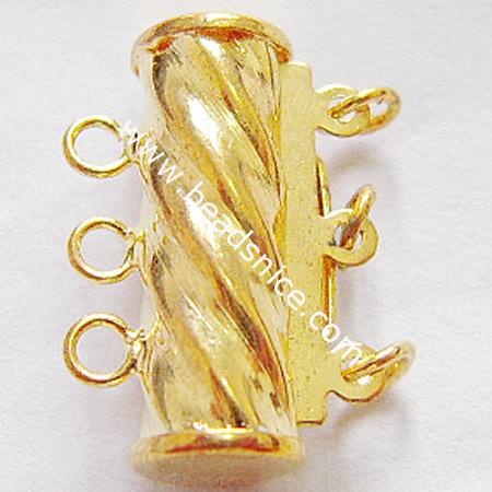 Jewelry slide lock clasp, brass,three rows, nickel free, lead free,17x6mm,