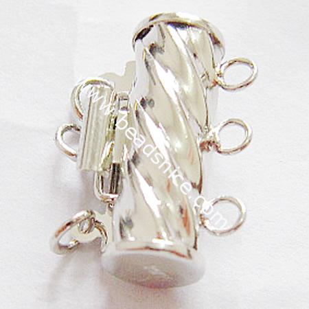 Jewelry slide lock clasp, brass,three rows, nickel free, lead free,17x6mm,