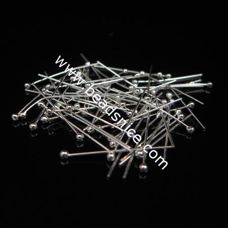 Sterling Silver Headpins, round ball, 50x0.5mmx1.5mm,