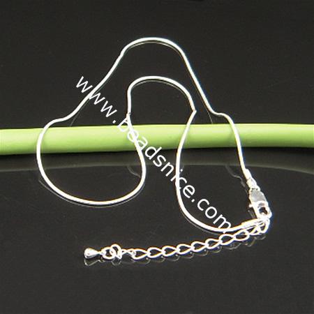 Brass Snake Chain, silver plated,Lead-free,Nickel-free,2mm,16 inch plus adjustable chain at the end,