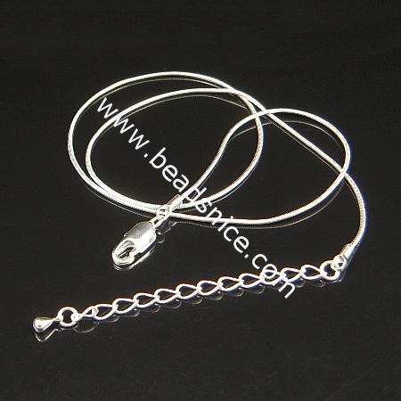 Brass Snake Chain, silver plated,Lead-free,Nickel-free,1mm,16 inch plus adjustable chain at the end,