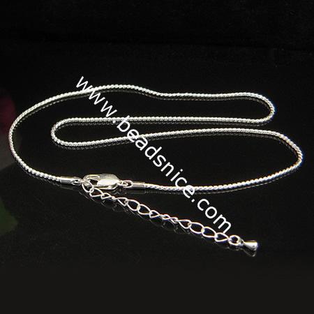 Brass Necklace chain,Lead free ,Nickel free,1MM,silver plated,16 Inch plus adjustable chain at the end,