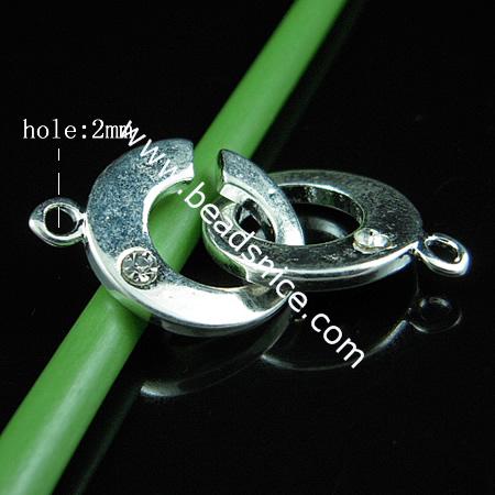 Jewelry Brass clasp,with rhinestone,Nickel Free,Lead Free,34.2mm long ,hole: about 2mm,