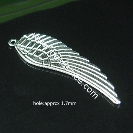 Jewelry alloy pendant,wing,Lead free,Nickel free,49x16mm,hole:approx 1.7mm,