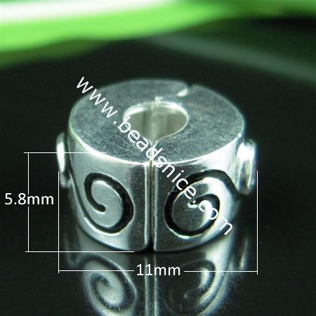 Sterling Silver European Clip/Stopp,11x5.8mm,Hole:approx 3mm,