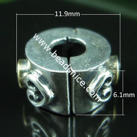 Sterling Silver European Clip/Stopp,11.9x6.1mm,Hole:about 2.3mm,