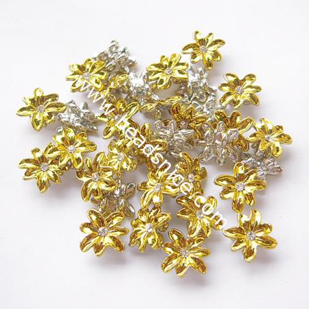 Metal Alloy Connector / Links, Nickel-free, with rhinestone, Flower,12x12mm,hole:approx 1mm,