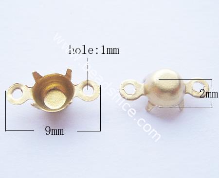Brass Terminators, bead tip, bottom clamp on,4mm, nickel-free,double-loop, Hole:Approx 1MM, 