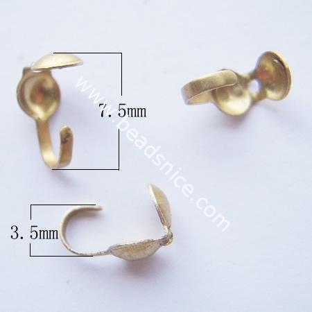 Brass Terminators, bead tip, bottom clamp on,3.69mm, nickel-free,