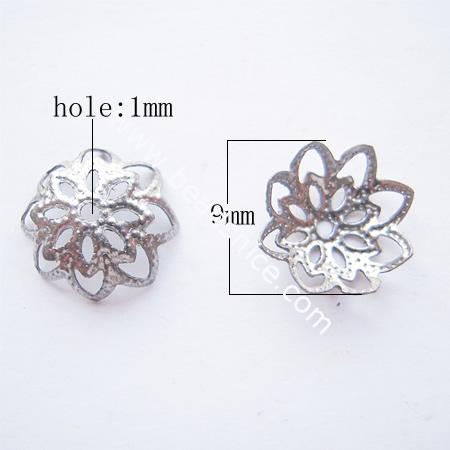 Jewelry Iron bead cap,nickel free,flower,9mm,hole:about 1mm,