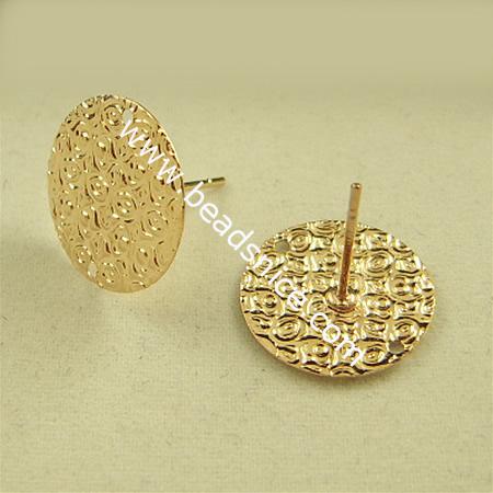 Brass hoop earrings , flat pad, without earnut, more plated colors for choice