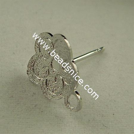 Jewelry brass ear stud component,Flower,0.9mm,base diameter:10.5x10.5mm,hole:approx 1.5mm,nickel free,lead safe, 