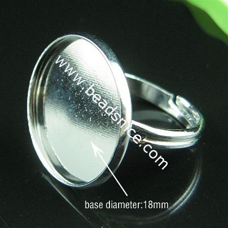 Fashionable silver ring base adjustable ring round cabochon settiings wholesale jewelry findings brass lead safe nickel free
