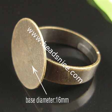 Brass pad ring base,size: 7,round