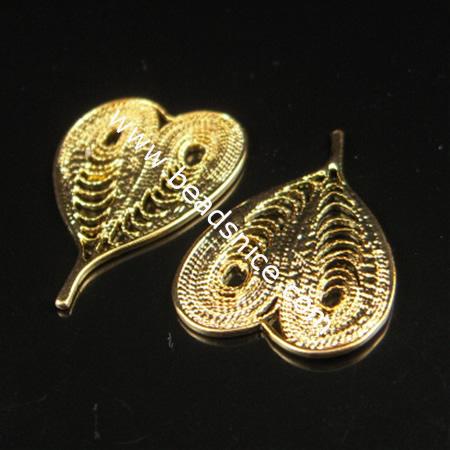 Jewelry earring fingings, brass, heart, 25x17x1mm,hole:approx 1.5mm, nickel free,lead safe,cadmium free,zinc free,