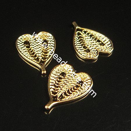 Jewelry earring fingings, brass, heart, 15x11x1mm,hole:approx 1.5mm, nickel free,lead safe,cadmium free,zinc free,