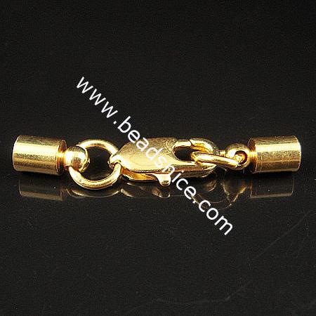 Lobster claw clasp, brass, nickel free,lead safe,clasp 12x6mm,8x4mm, end cap inside diameter about 3.1mm,length 32mm,