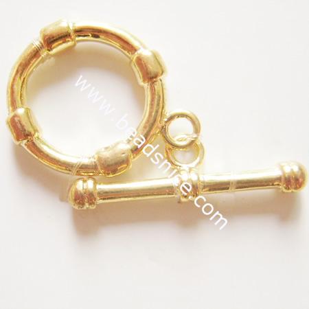 Jewelry brass Toggle Clasps, Nickel Free,Toggle: 15mm,inside diameter 11mm; Tbar: 22x2mm,