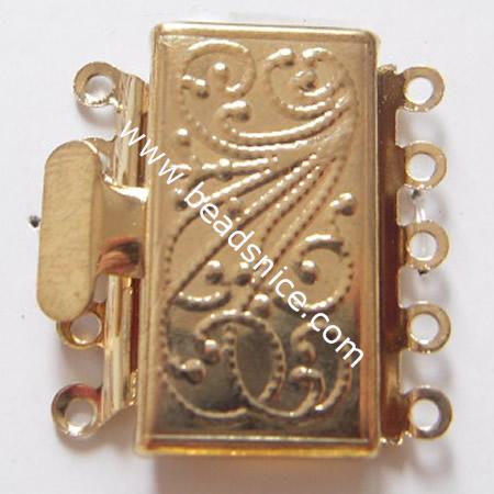 Brass clasps,five rows,rectangle,21x23mm,nickel free,lead safe,