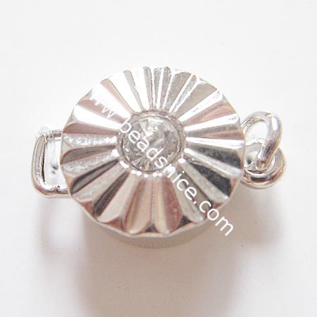 Jewelry clasp,brass with rhinestone,9x14mm,flower,nickel free,lead safe,one row,
