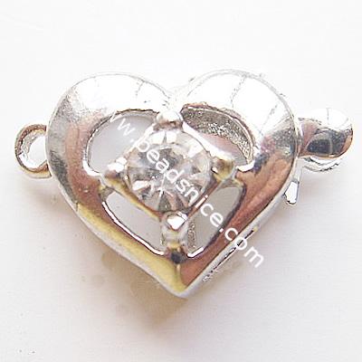 Brass clasp,11x16mm,heart,nickel free,lead safe,one row,